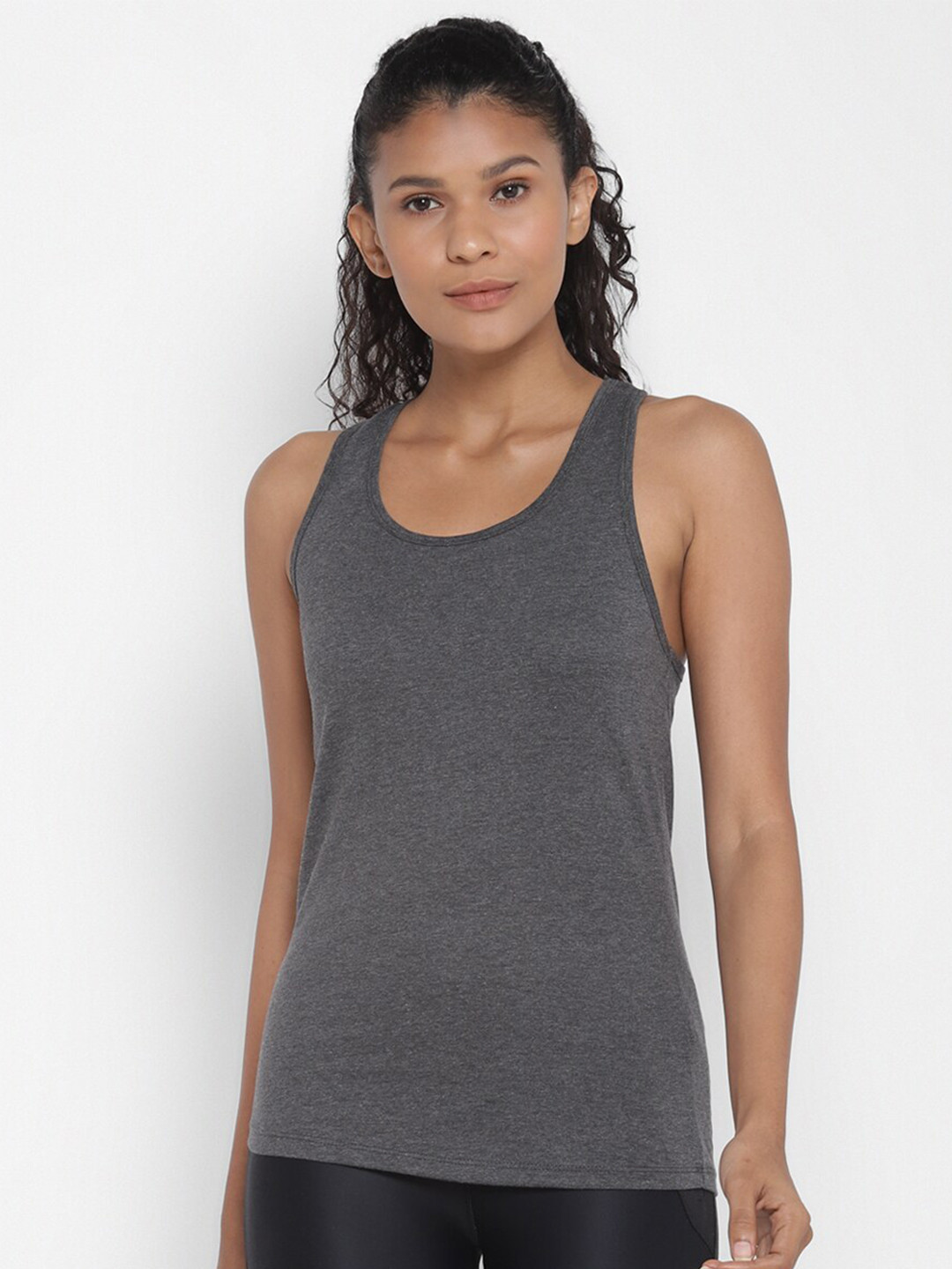 appulse Women Charcoal Grey Cotton Tank Top