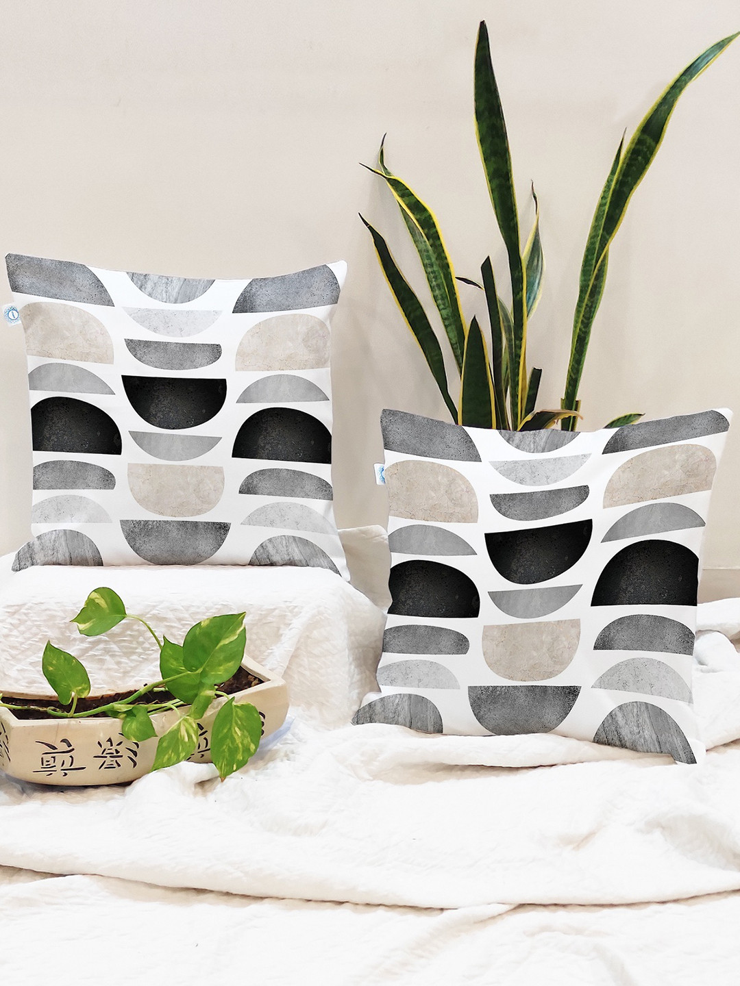 STITCHNEST Black Geometric Cotton Lightweight 2 Piece Square Cushion Covers -19.7x29.5In