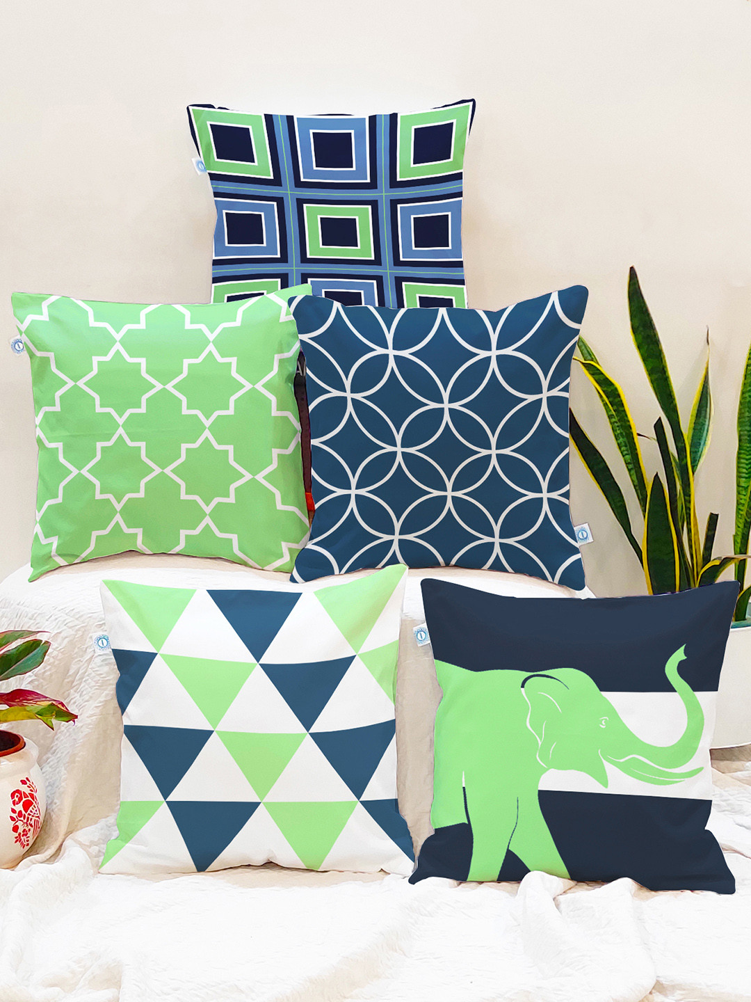 STITCHNEST Sketch Geometric Cotton 5 Pcs Embellished Square Cushion Covers - 12 x 12 In