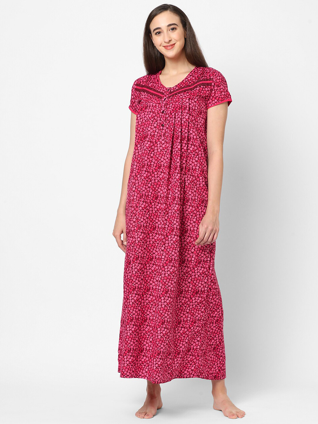 Sweet Dreams Pink Polka Dot Printed Cotton Maxi Nightdress