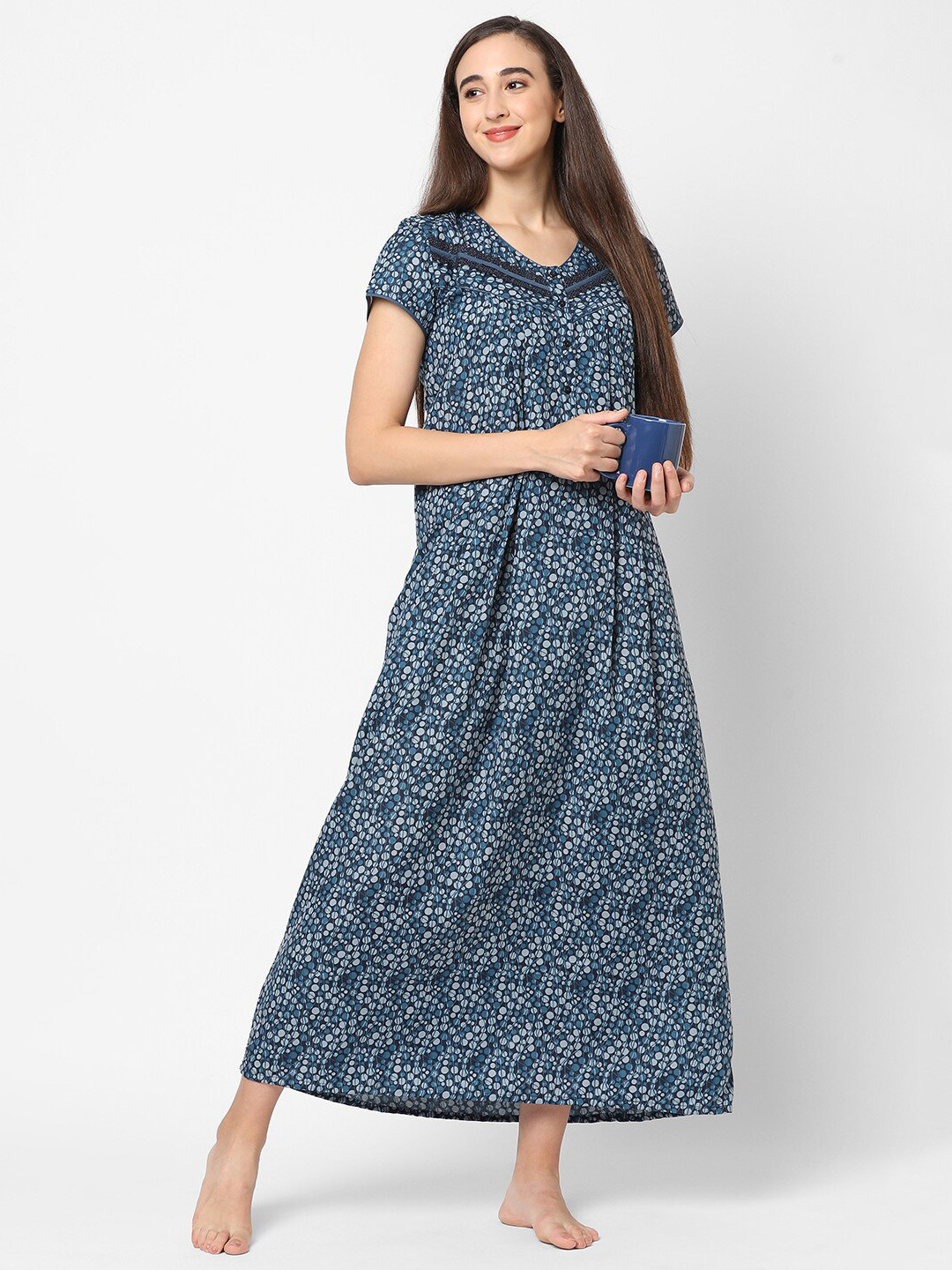 Sweet Dreams Blue Printed Maxi Nightdress