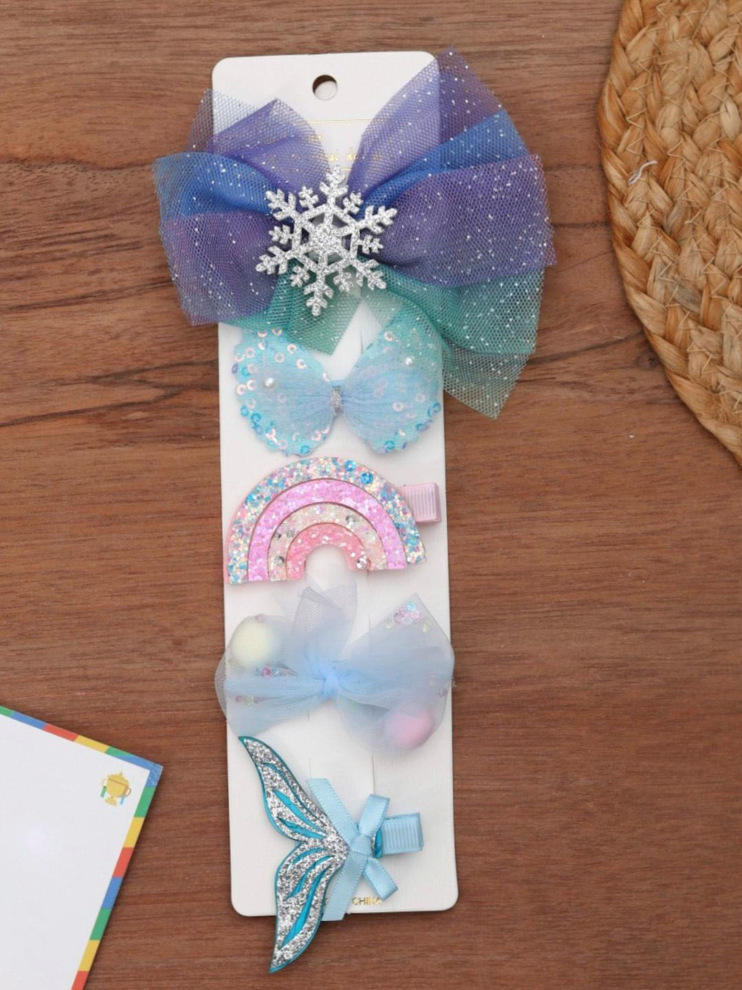 Yellow Bee Girls Blue & Purple Set of 5 Embellished Alligator Hair Clip