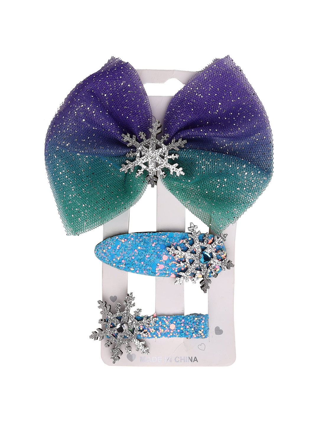 Yellow Bee Girls Green & Blue Set of 3 Bow and Star Alligator Hair Clip