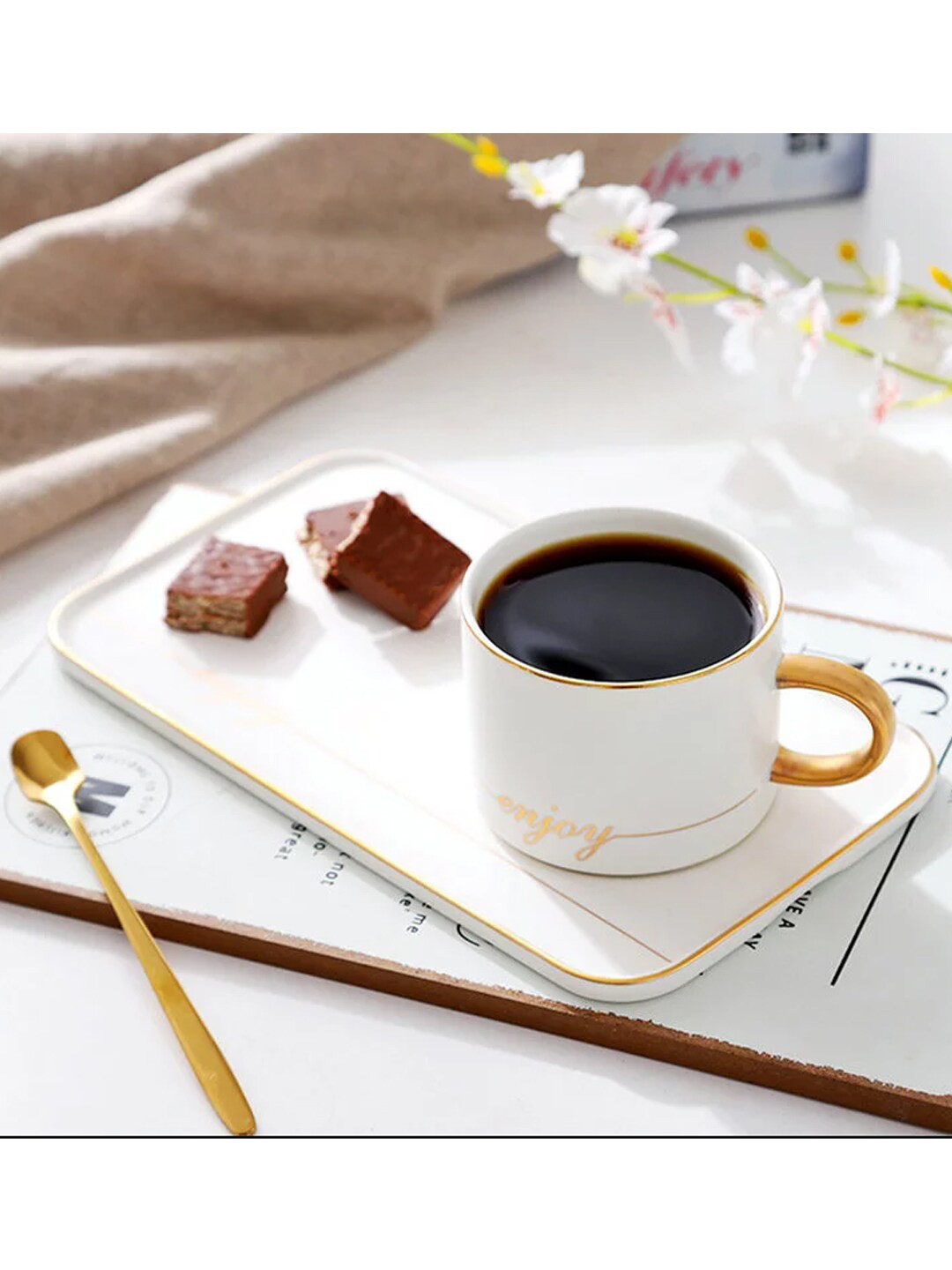 BonZeaL White Typography Ceramic Handmade Mug-200ml