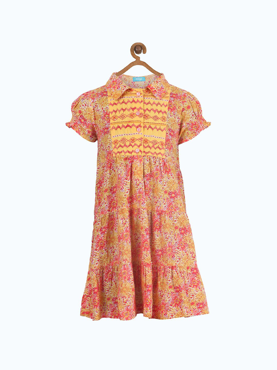 Miyo Girls Red & Yellow Floral Dress
