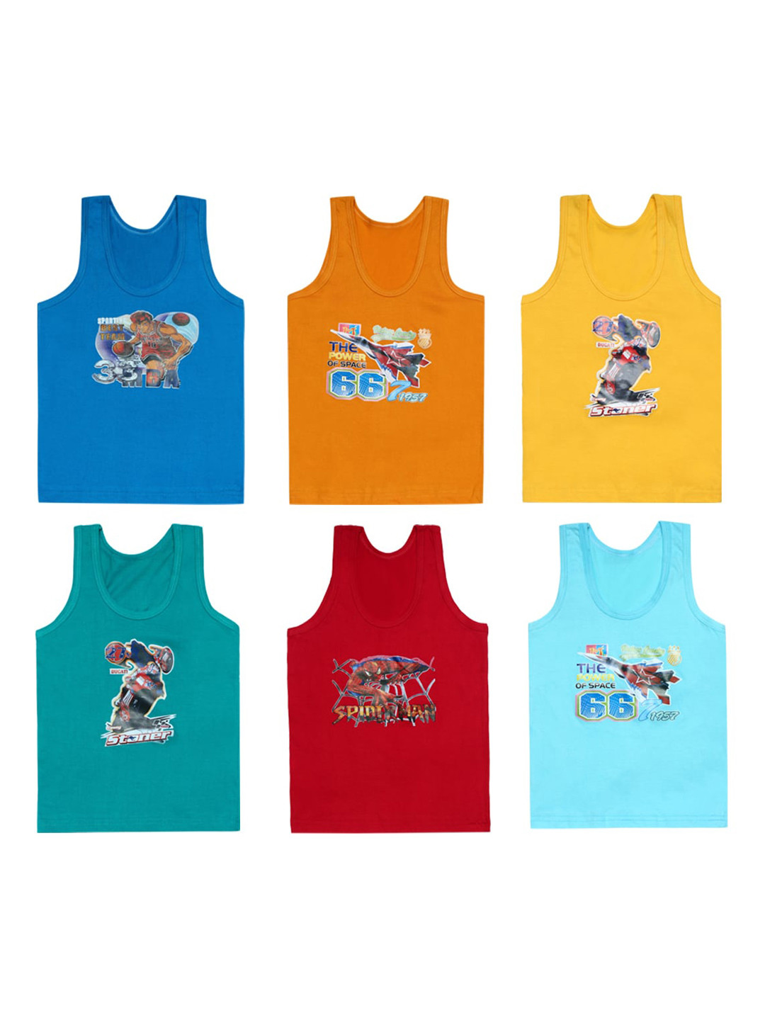 CARELOVE Boys Pack of 6 Assorted Pure Cotton Innerwear Vests