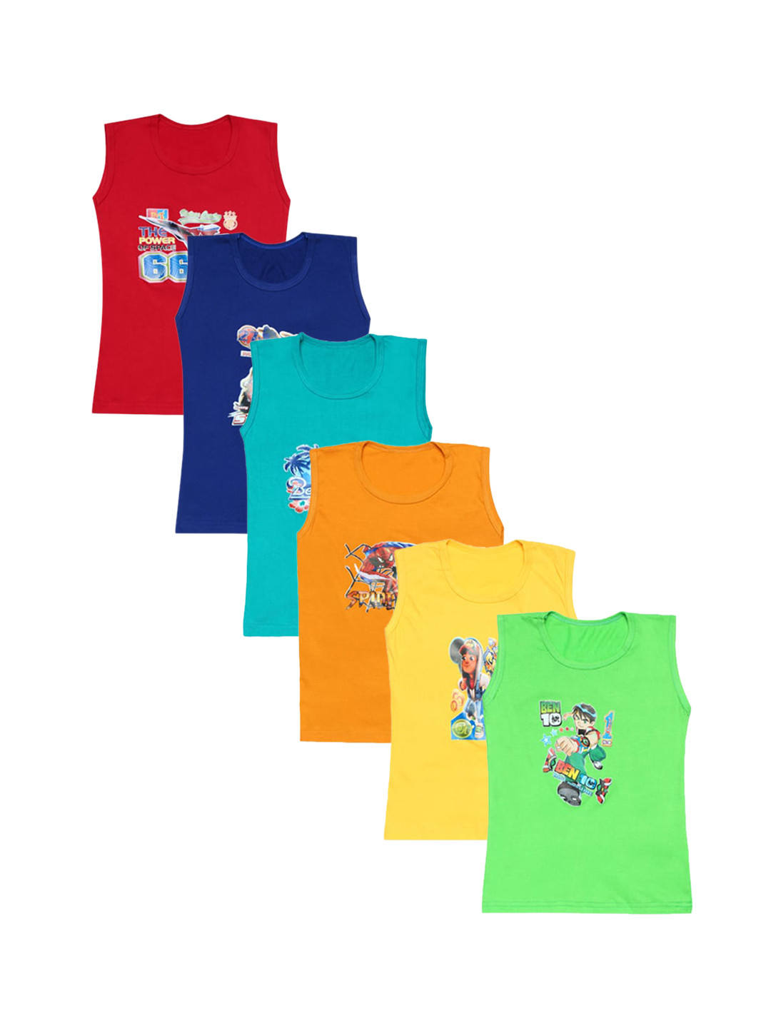 CARELOVE Boys Pack of 6 Assorted Pure Cotton Innerwear Vests