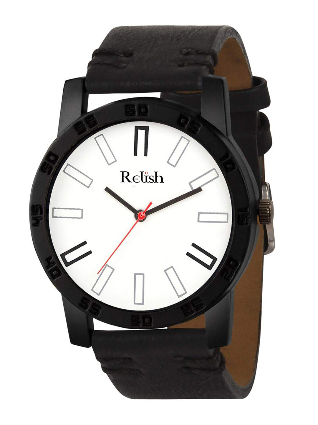 Relish Men Black Dial & White Straps Analogue Watch RE-BB1100