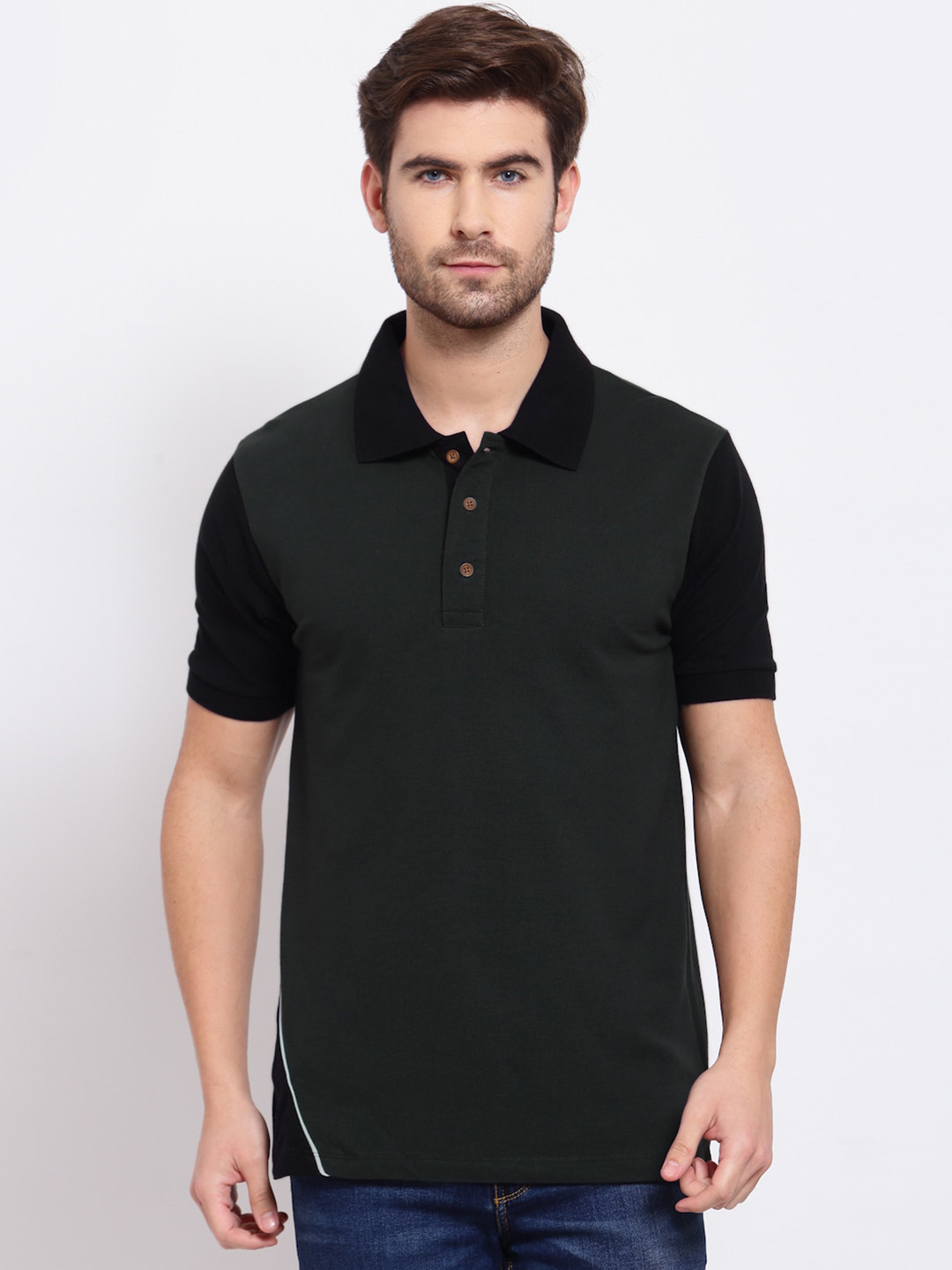 Kalt Men Black & Charcoal Polo Collar T-shirt