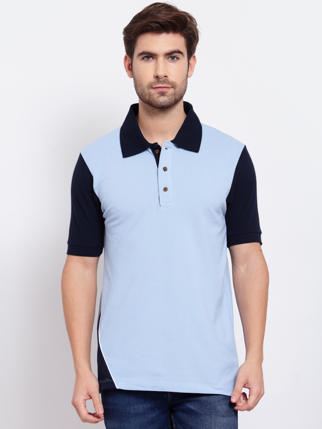 Kalt Men Blue & Black Polo Collar T-shirt