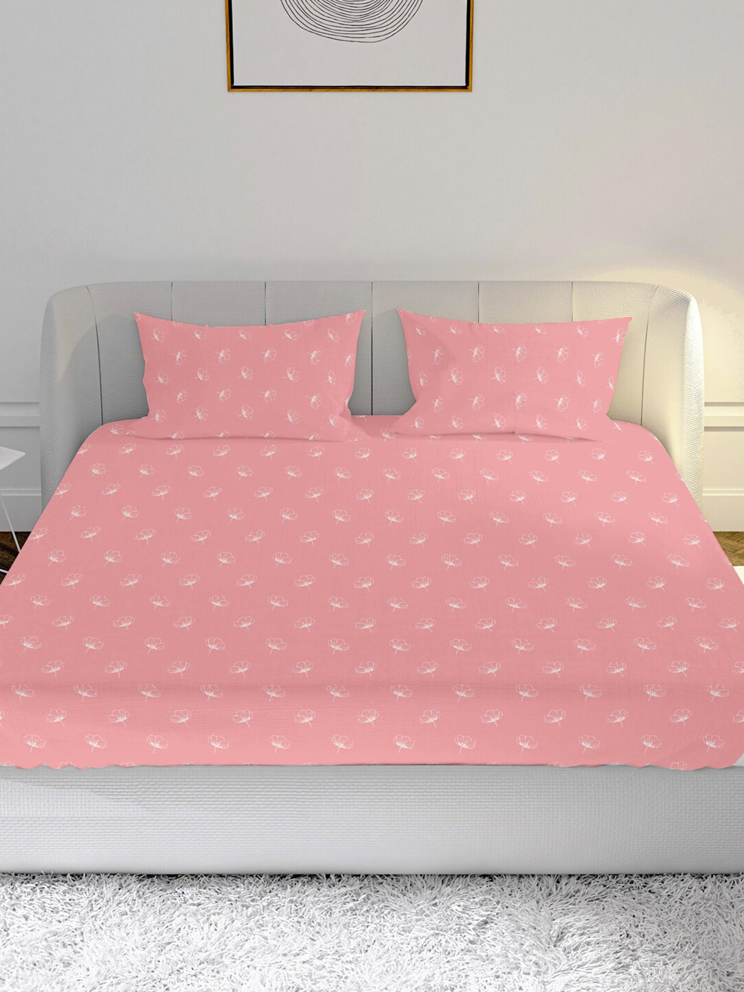 MAYFAIR HOMES LONDON Elementals Pink Floral Pure Cotton 210 TC King Fine Bedsheet with 2 Pillow Covers-90 x 108 inches