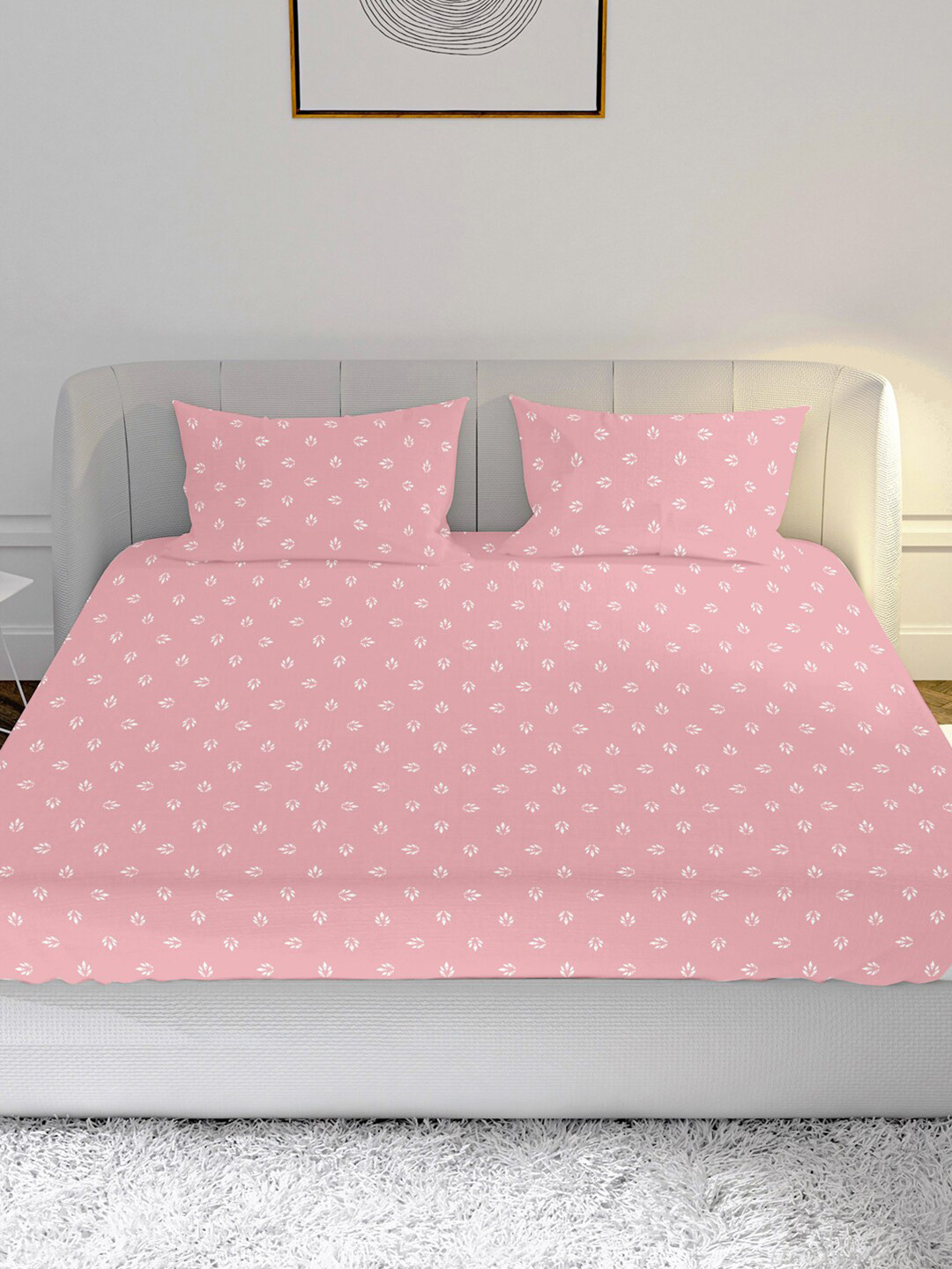 MAYFAIR HOMES LONDON Elementals Pink Conversational Pure Cotton 210 TC Queen Fine Bedsheet with 2 Pillow Covers-87 x 93 inches