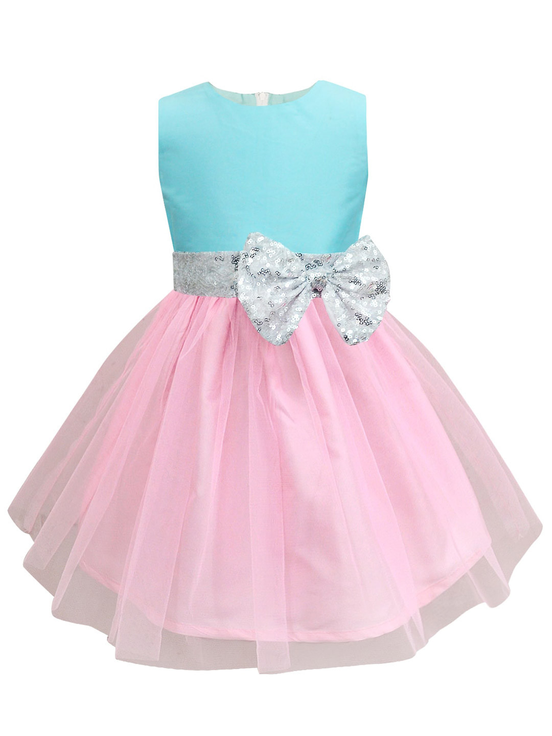 A T U N Girls Blue & Pink Dress