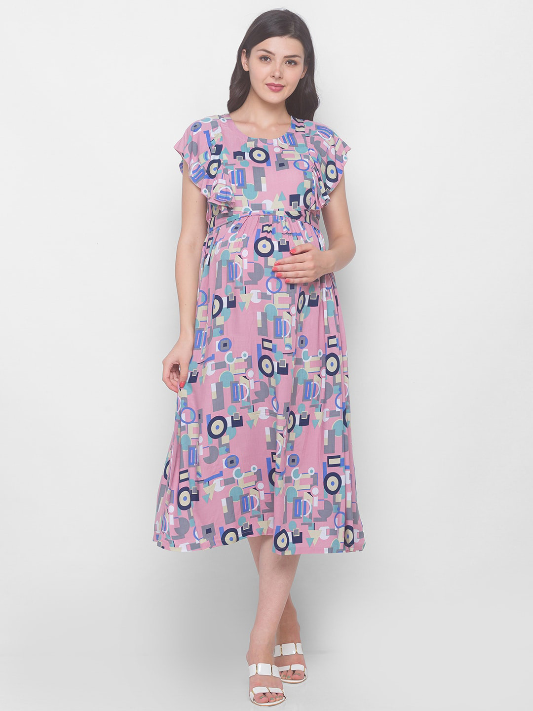 AV2 Pink Floral Maternity Midi Dress
