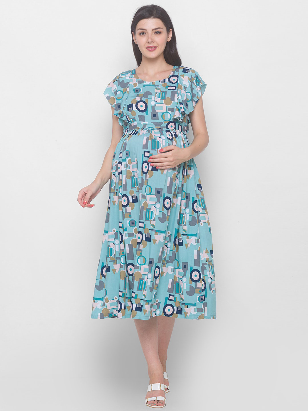 AV2 Blue Floral Maternity Midi Dress