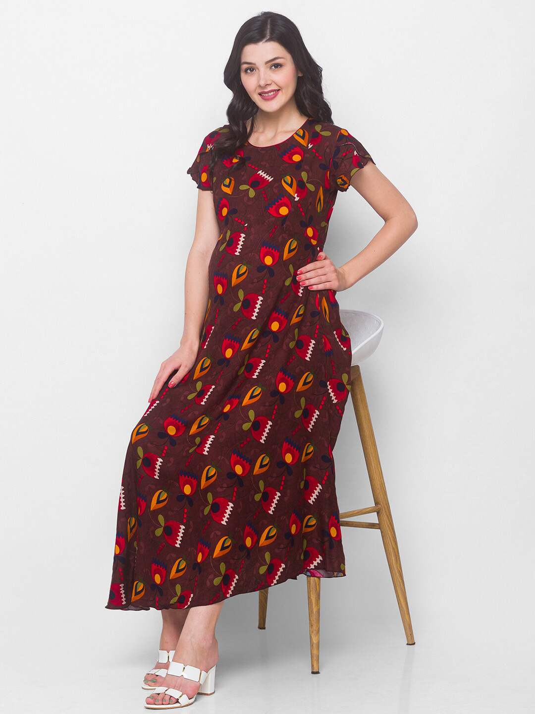 AV2 Brown Floral Maternity Midi Dress