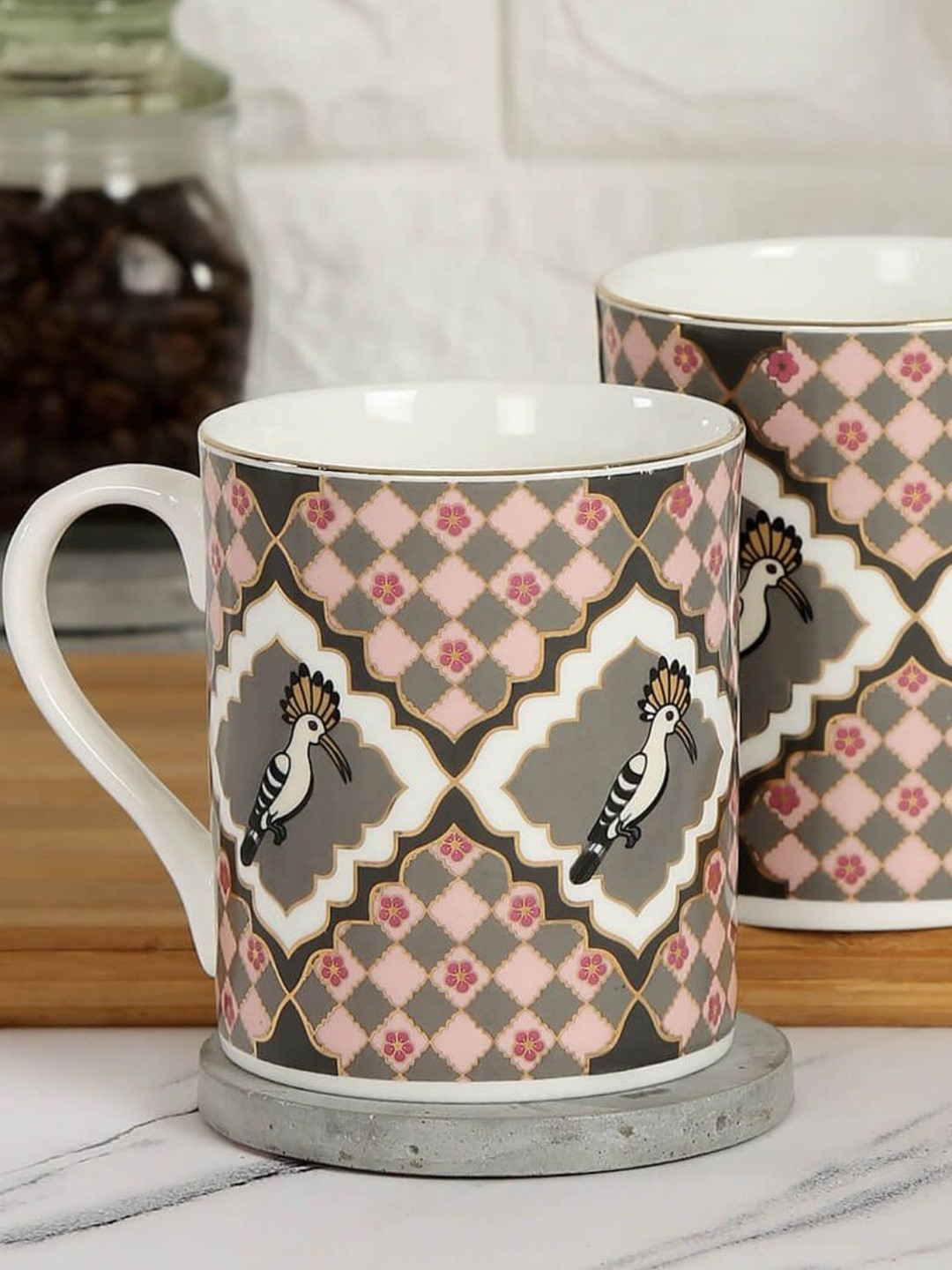 India Circus Multicoloured Animal Print Ceramic Handmade 2 Piece Mugs-360ml