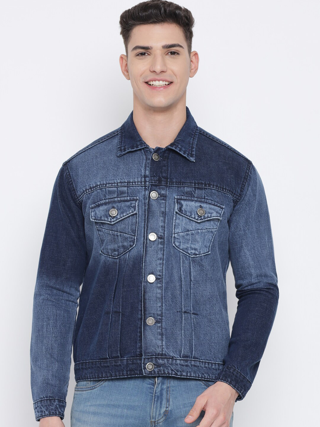 The Dry State Men Blue Washed Denim Jacket