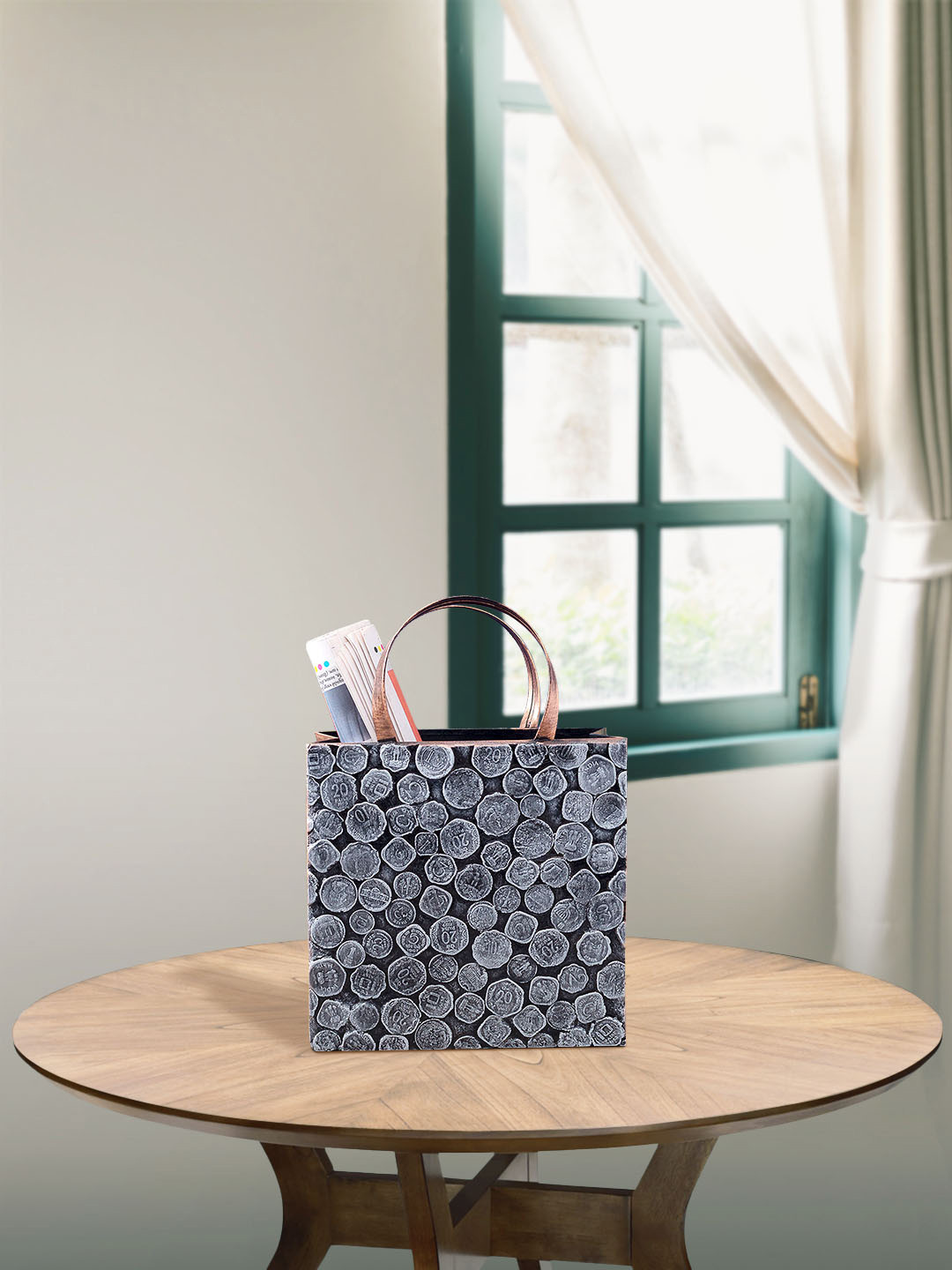 Golden Peacock Copper-Toned & Grey Printed Magazine Showpiece