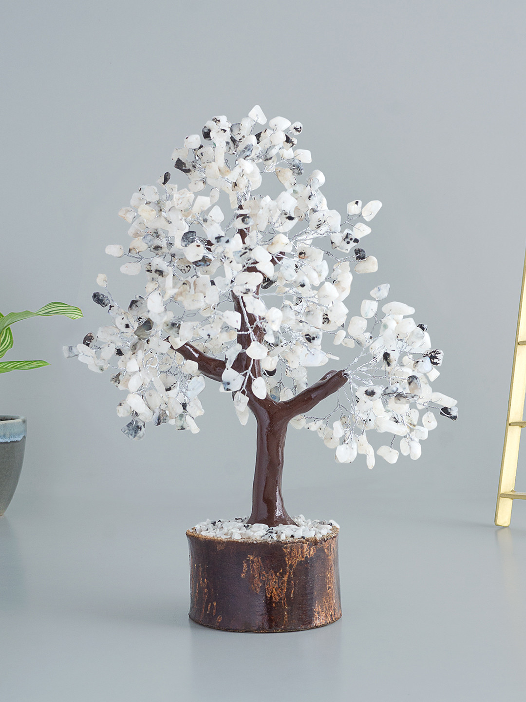 Golden Peacock Wish Tree White Crystal Glossy Living Room Hand-Crafted Medium Showpiece - 10.2 Inches