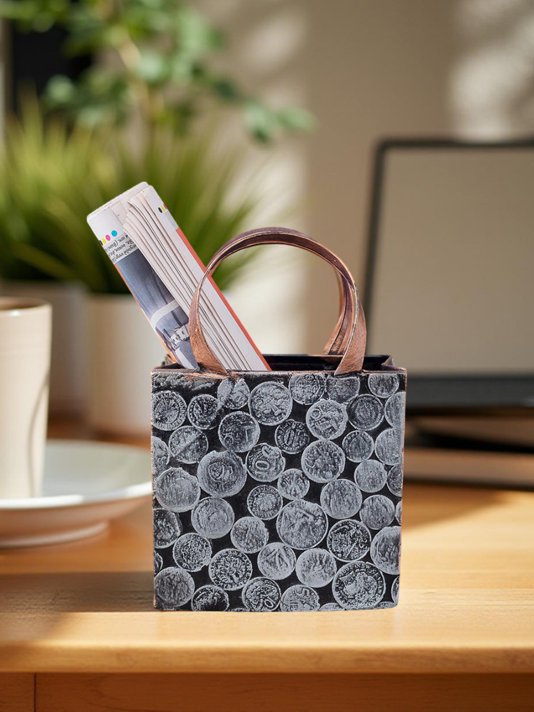 Golden Peacock Copper & Grey Coin Magazine Showpiece