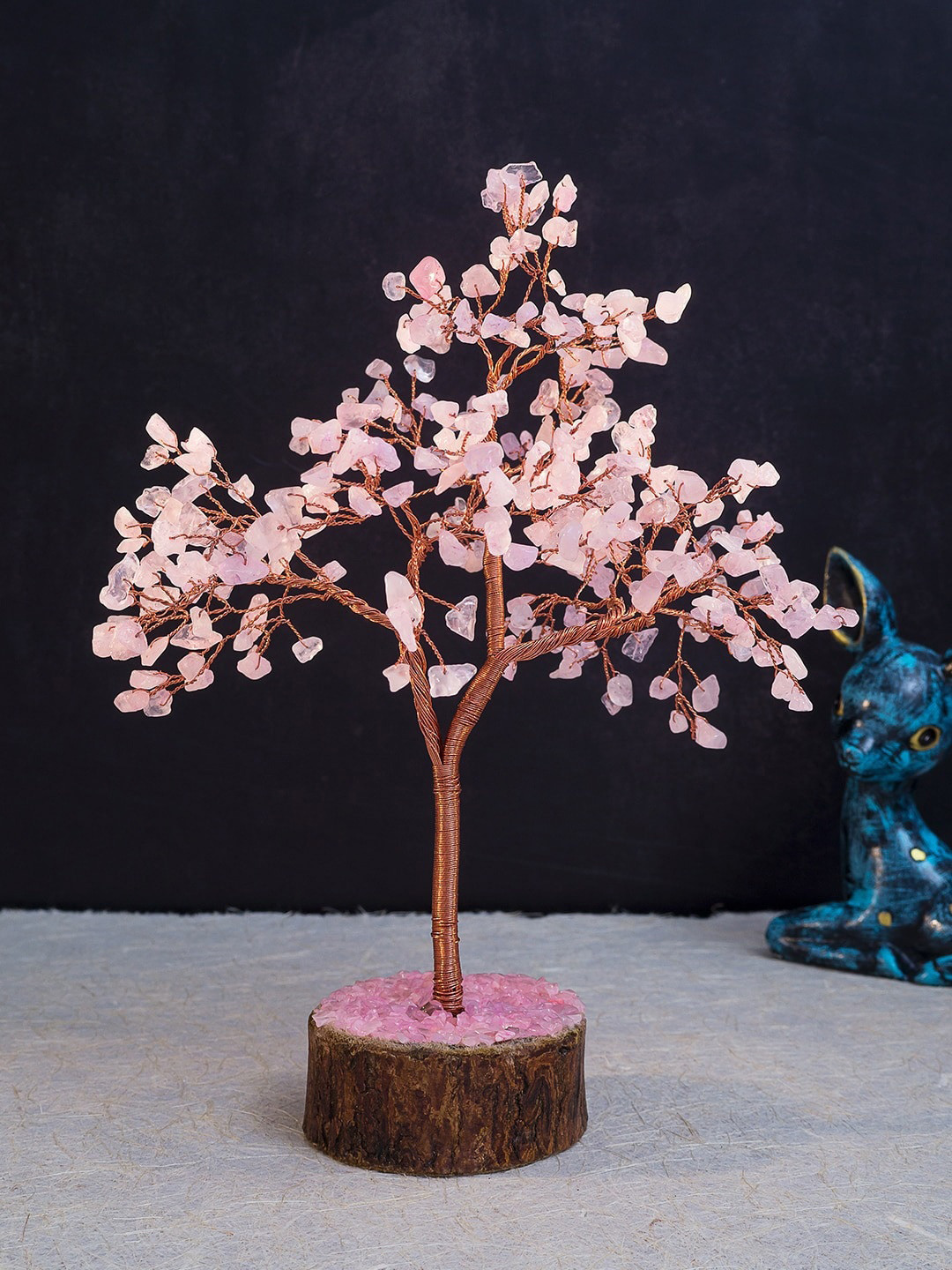 Golden Peacock Pink & Copper-Toned Crystal Stone Wish Tree Showpiece