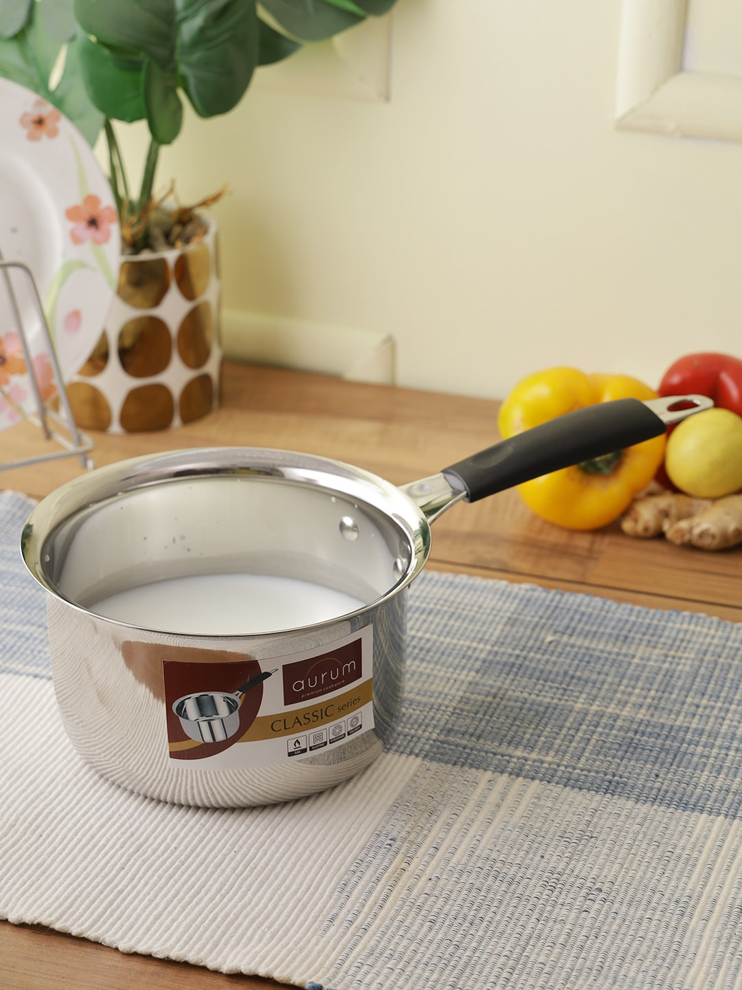 AURUM Silver-Toned Solid Stainless Steel Classic Saucepan
