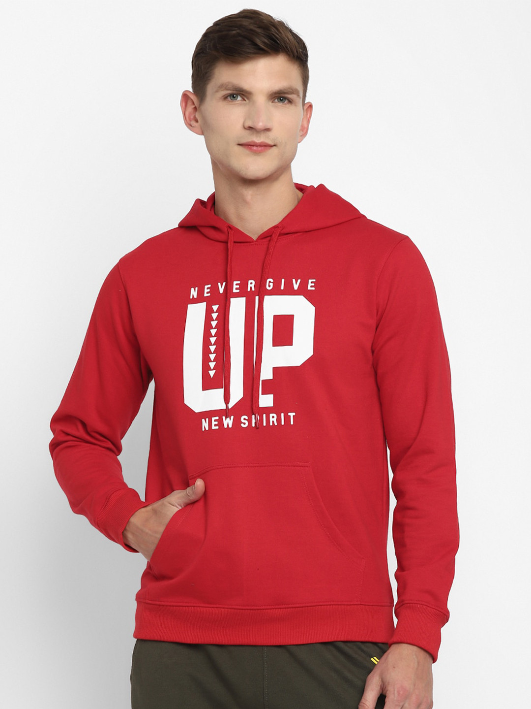 Yuuki Men Red Printed Hooded Sweatshirt