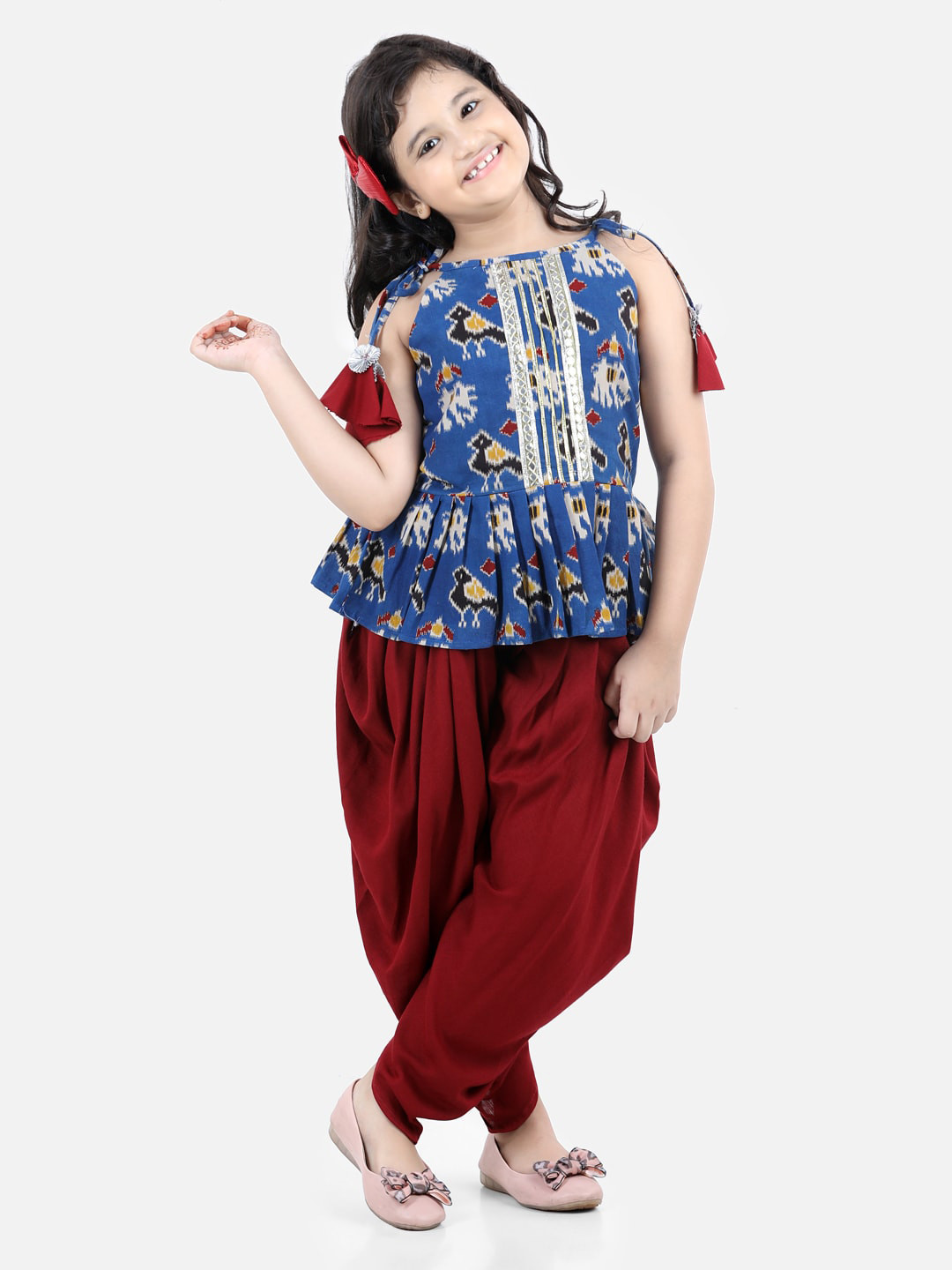 Fairies Forever Blue & Maroon Printed Peplum Top with Dhoti
