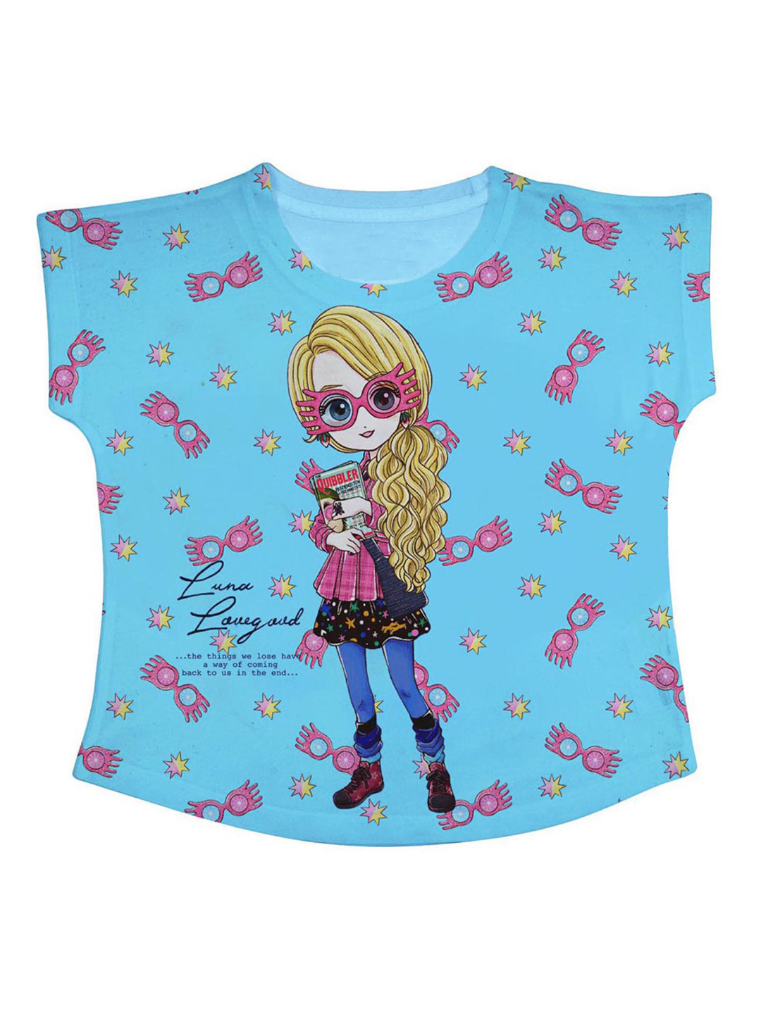 Harry Potter by Wear Your Mind Girls Blue & Pink Graphic Printed Extended Sleeves Top