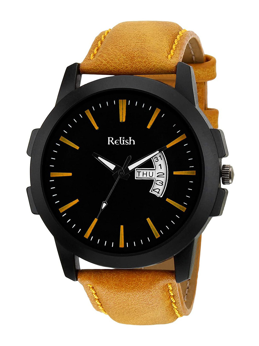 Relish Men Black Dial & Yellow Straps Analogue Watch