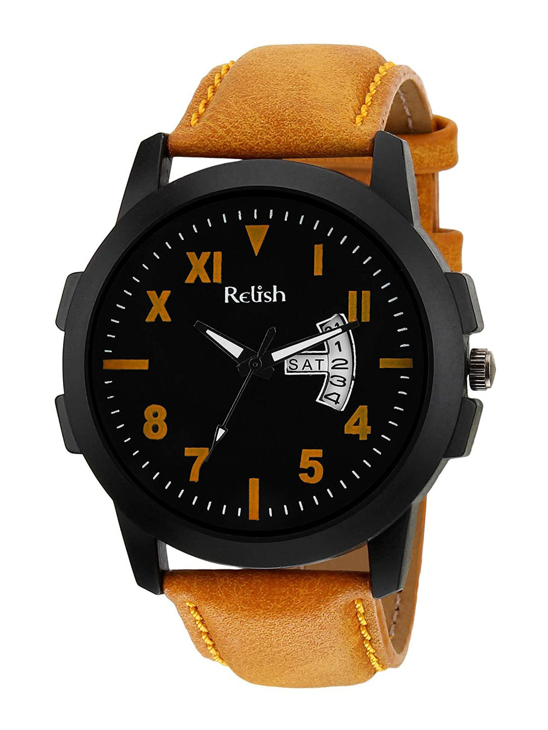 Relish Men Black Dial & Yellow Straps Analogue Watch