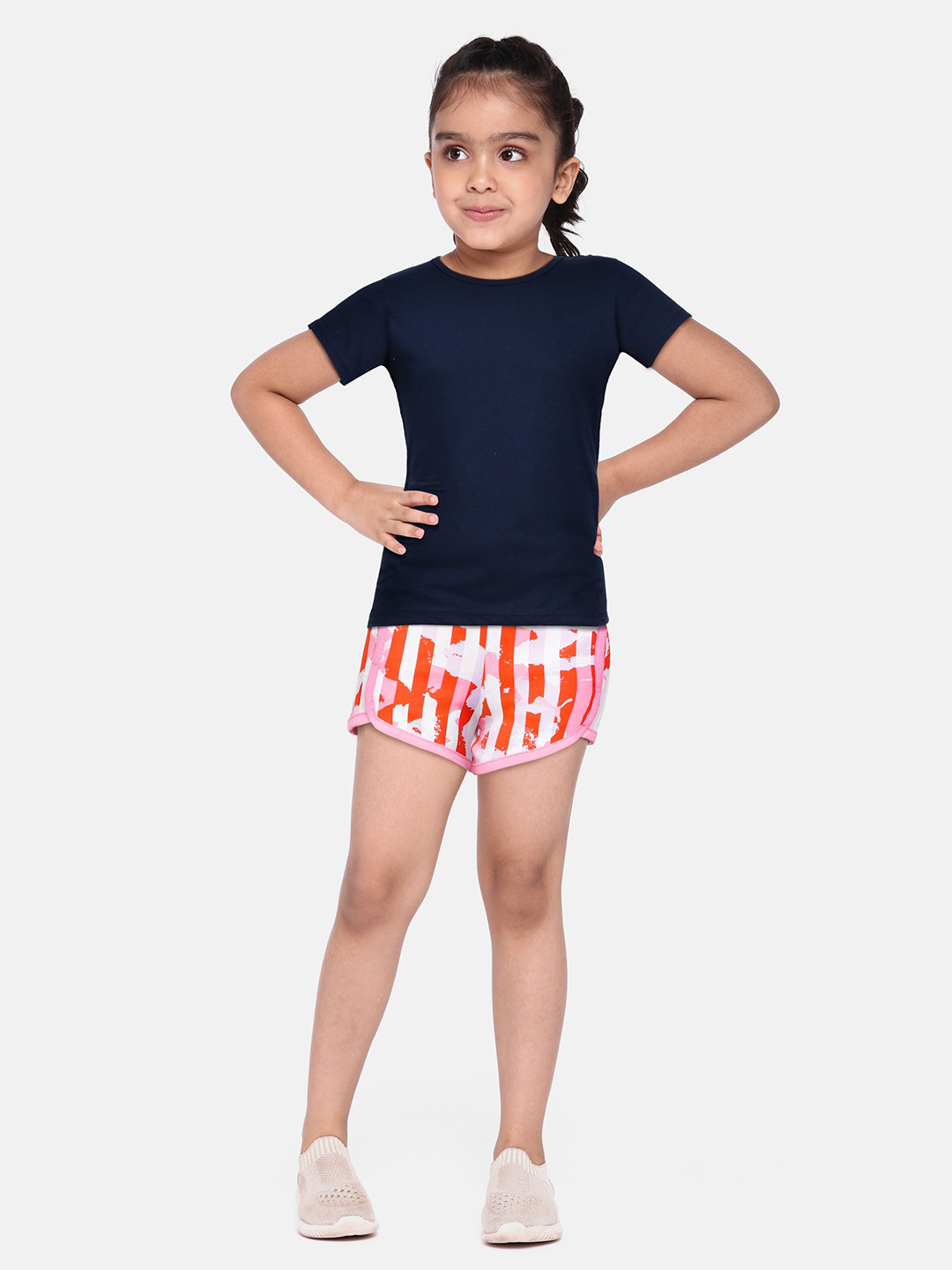 Puma Girls Red Alpha Youth Striped Regular fit Shorts