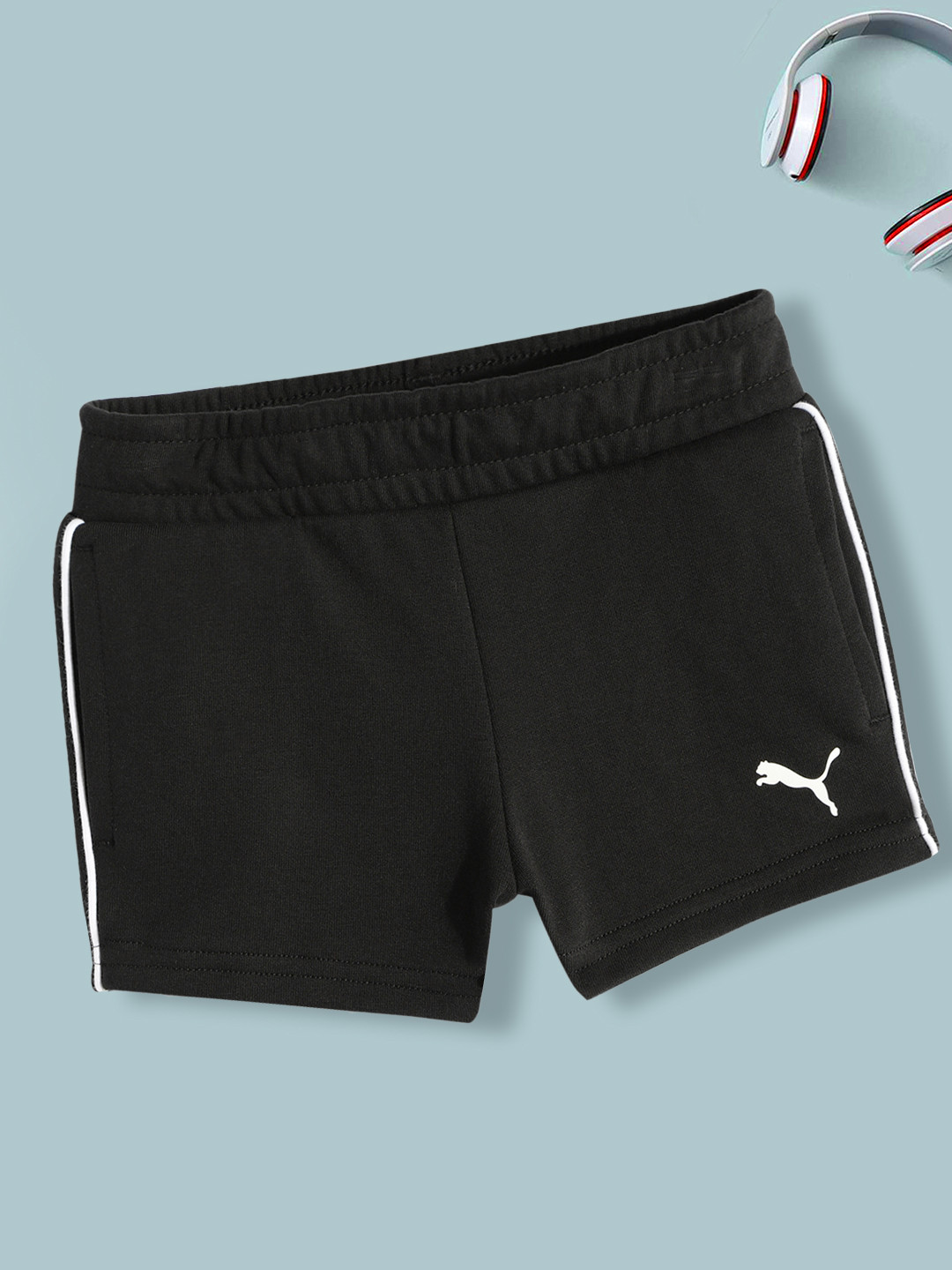 Puma Girls Black Regular Fit Solid Modern Sports Youth Shorts