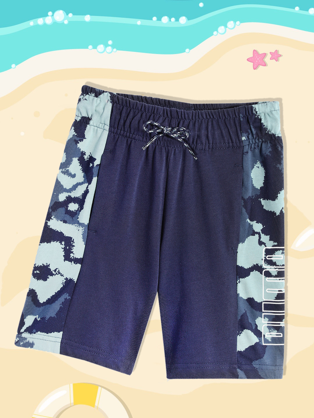 Puma Boys Blue Camouflaged Printed Pure Cotton Shorts