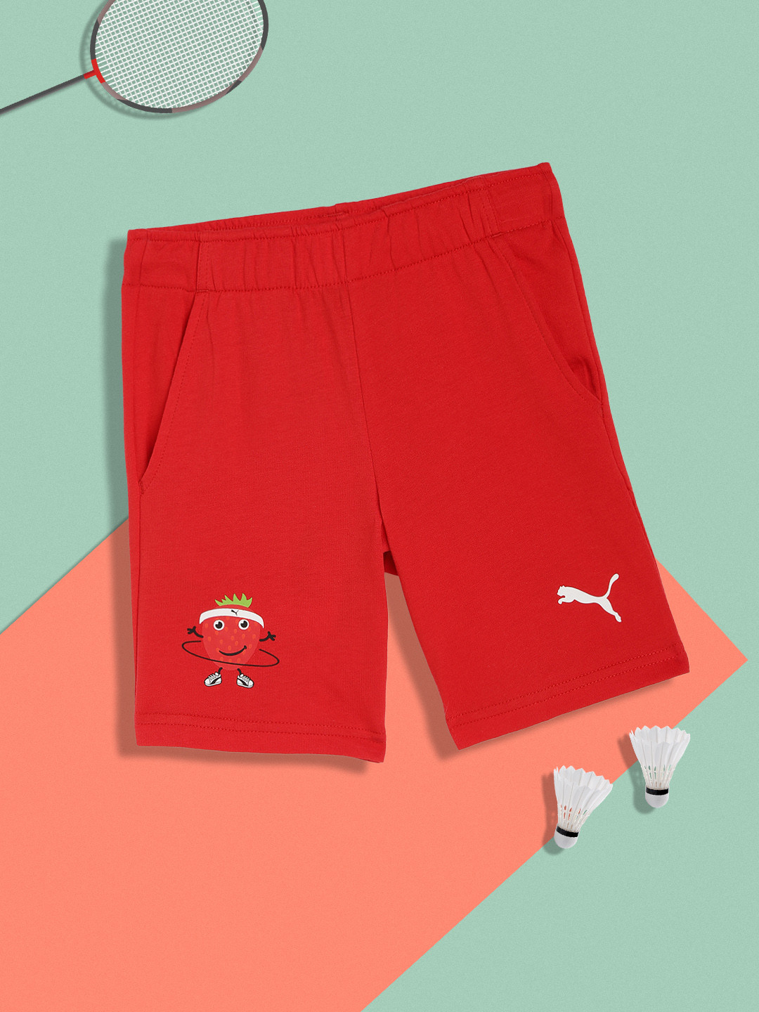 Puma Unisex Kids Red Fruitmates Pure Cotton Regular Fit Shorts