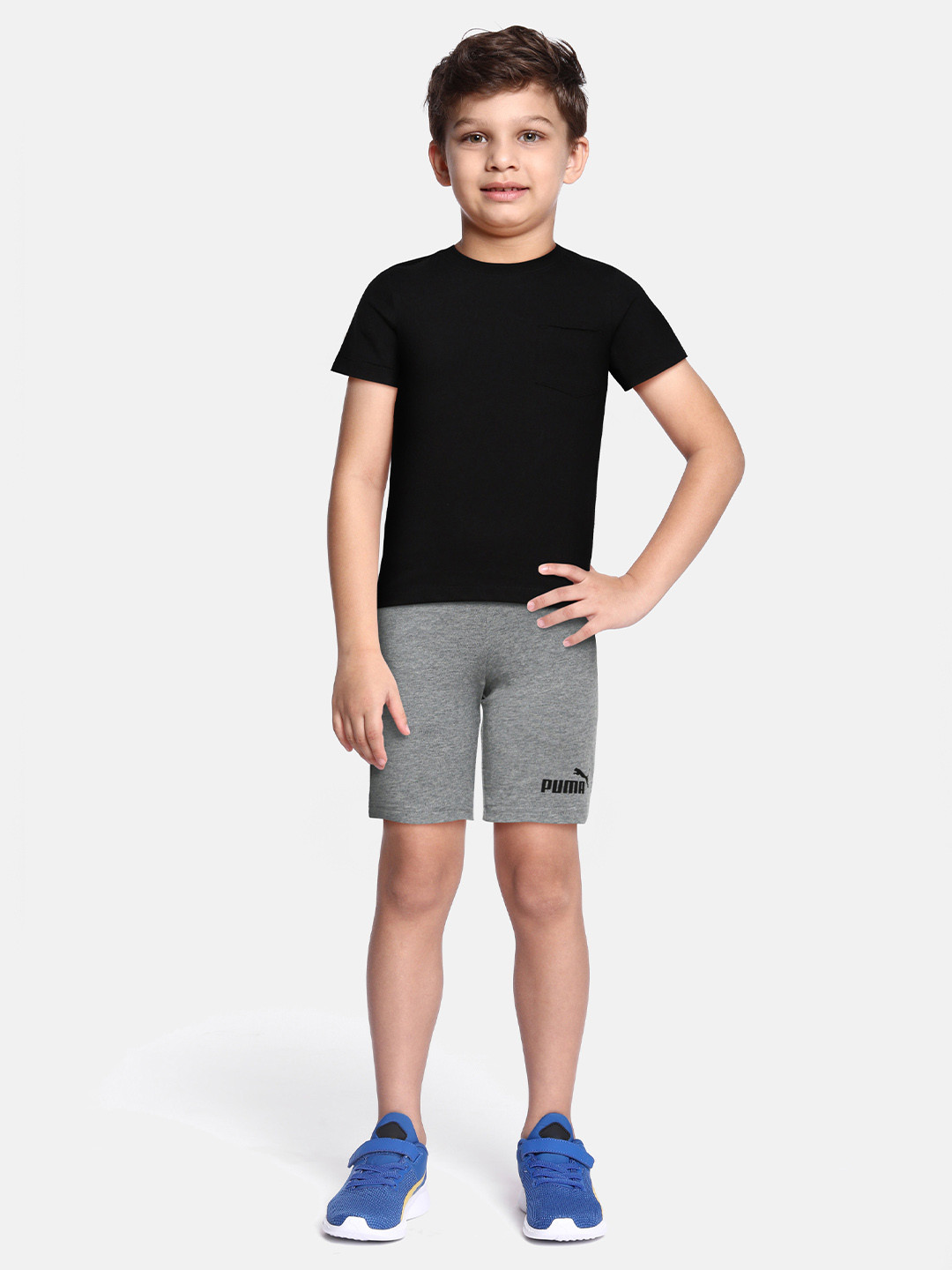 Puma Boys Grey Solid Pure Cotton Shorts