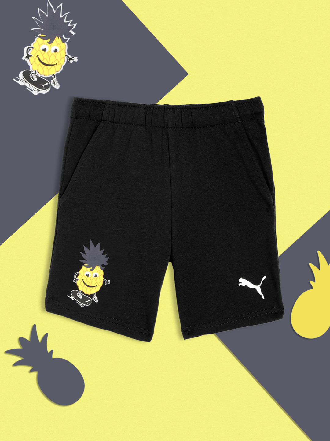Puma Kids Black Fruitmates Pure Cotton Regular Fit Shorts