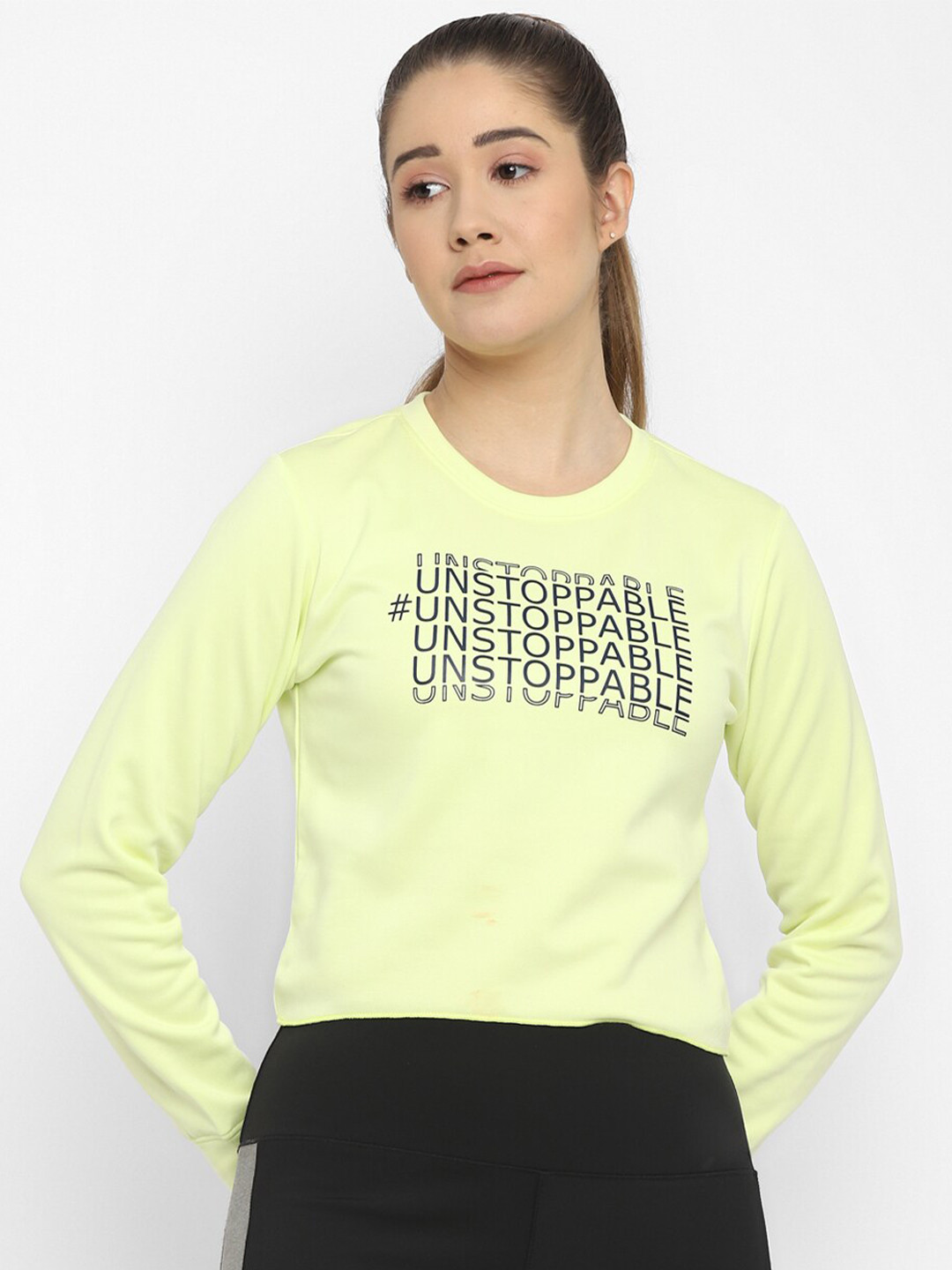 OFF LIMITS Women Lime Green Printed Cropped Sweatshirt