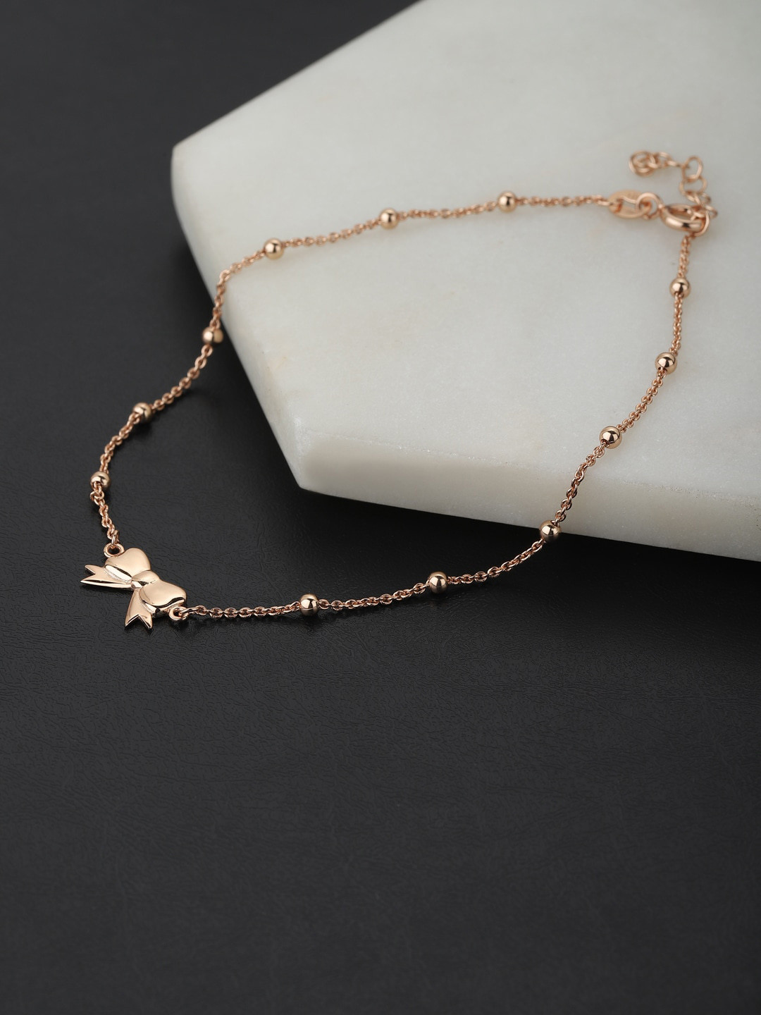 VANBELLE Rose Gold-Plated 925 Sterling Silver Bow-Shaped Anklet
