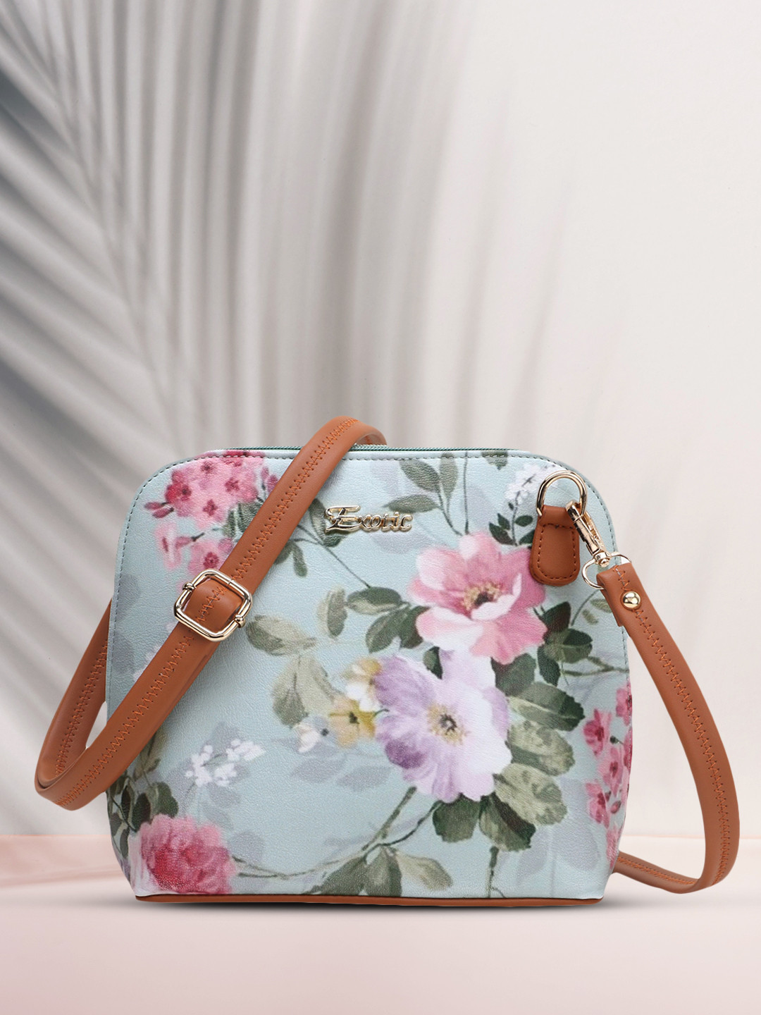 Exotic Teal Floral Printed PU Structured Sling Bag