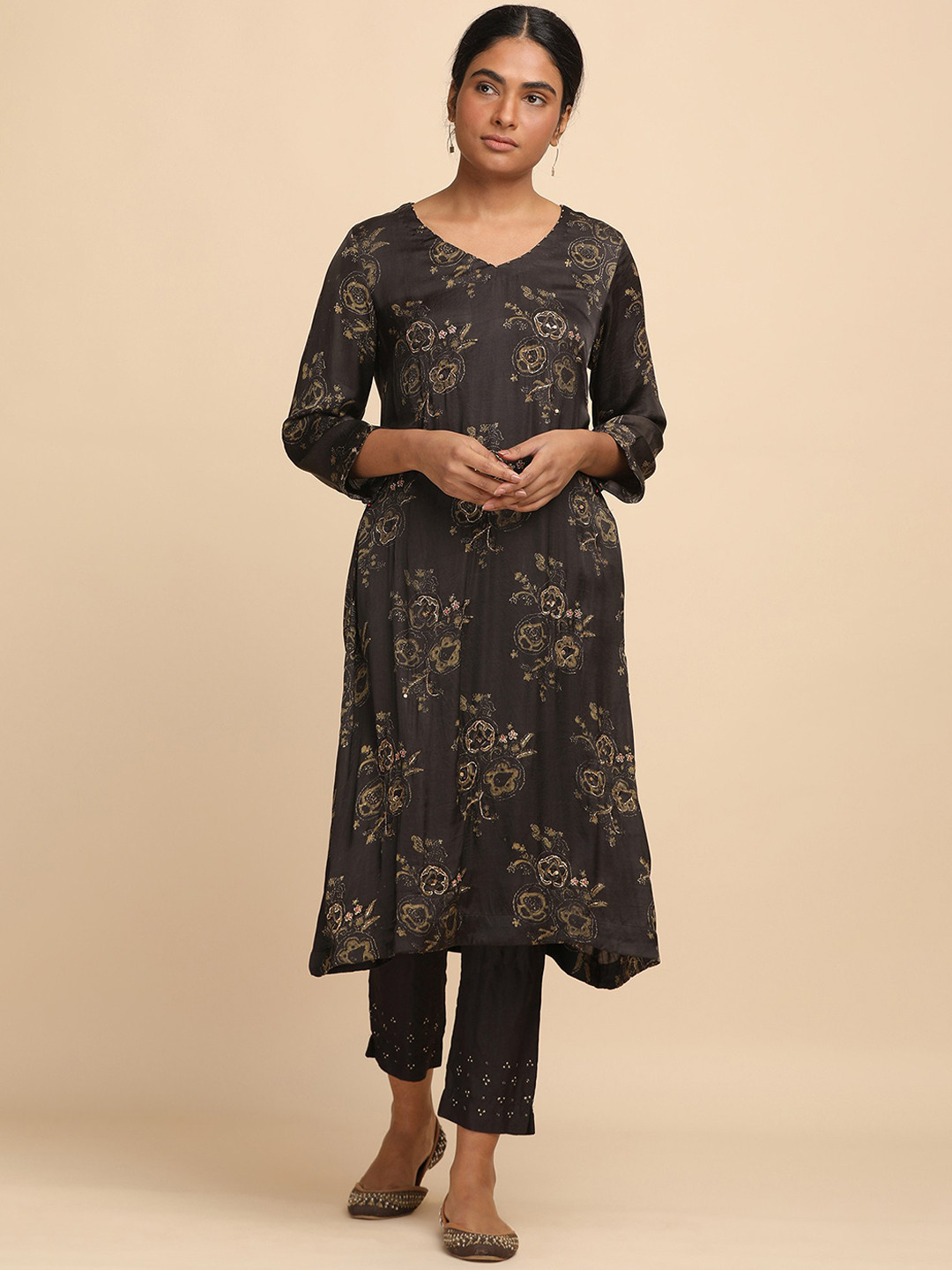 Folk Song  Folksong Collection - Women Brown Solid Kurta In Lustrous Modal Satin