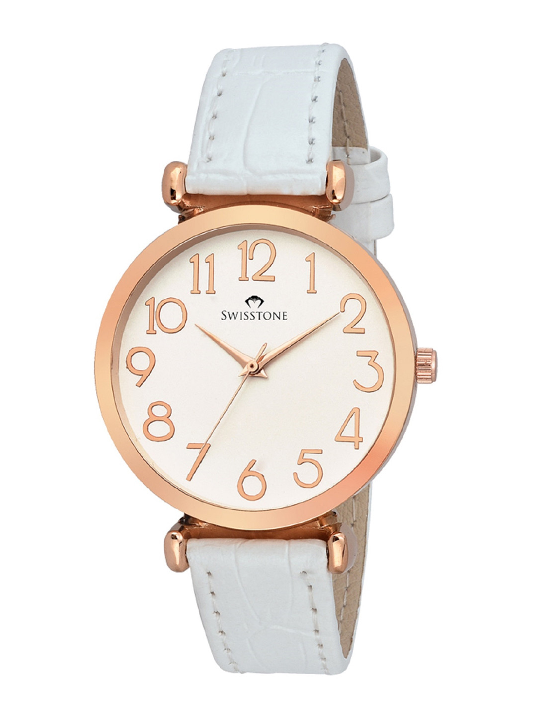 SWISSTONE Women White Brass Embellished Dial & Straps Analogue Watch CK301-RGOLD-WHT