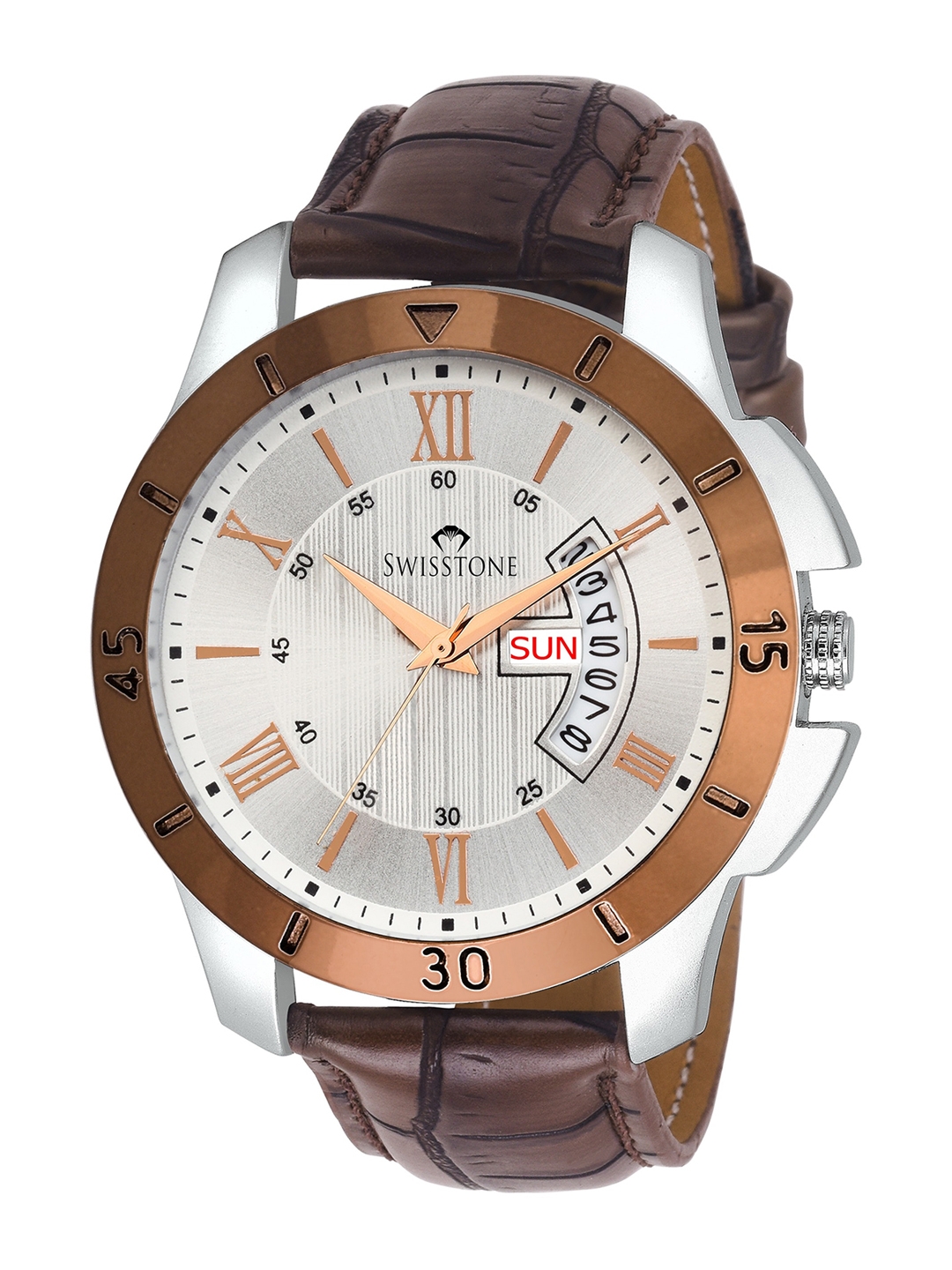 SWISSTONE Men Silver Dial   Brown Leather Strap Analogue Watch