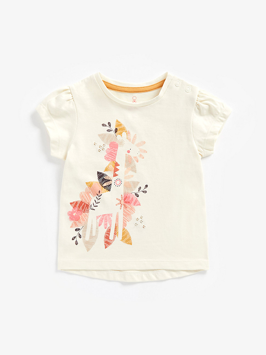 mothercare Girls Cream-Coloured Printed Pure Cotton T-shirt