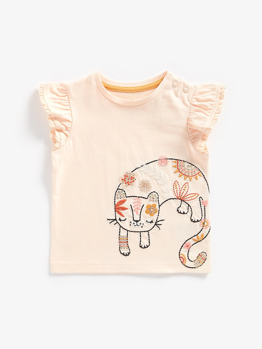 mothercare Girls Pink Cat Print Pure Cotton T-shirt