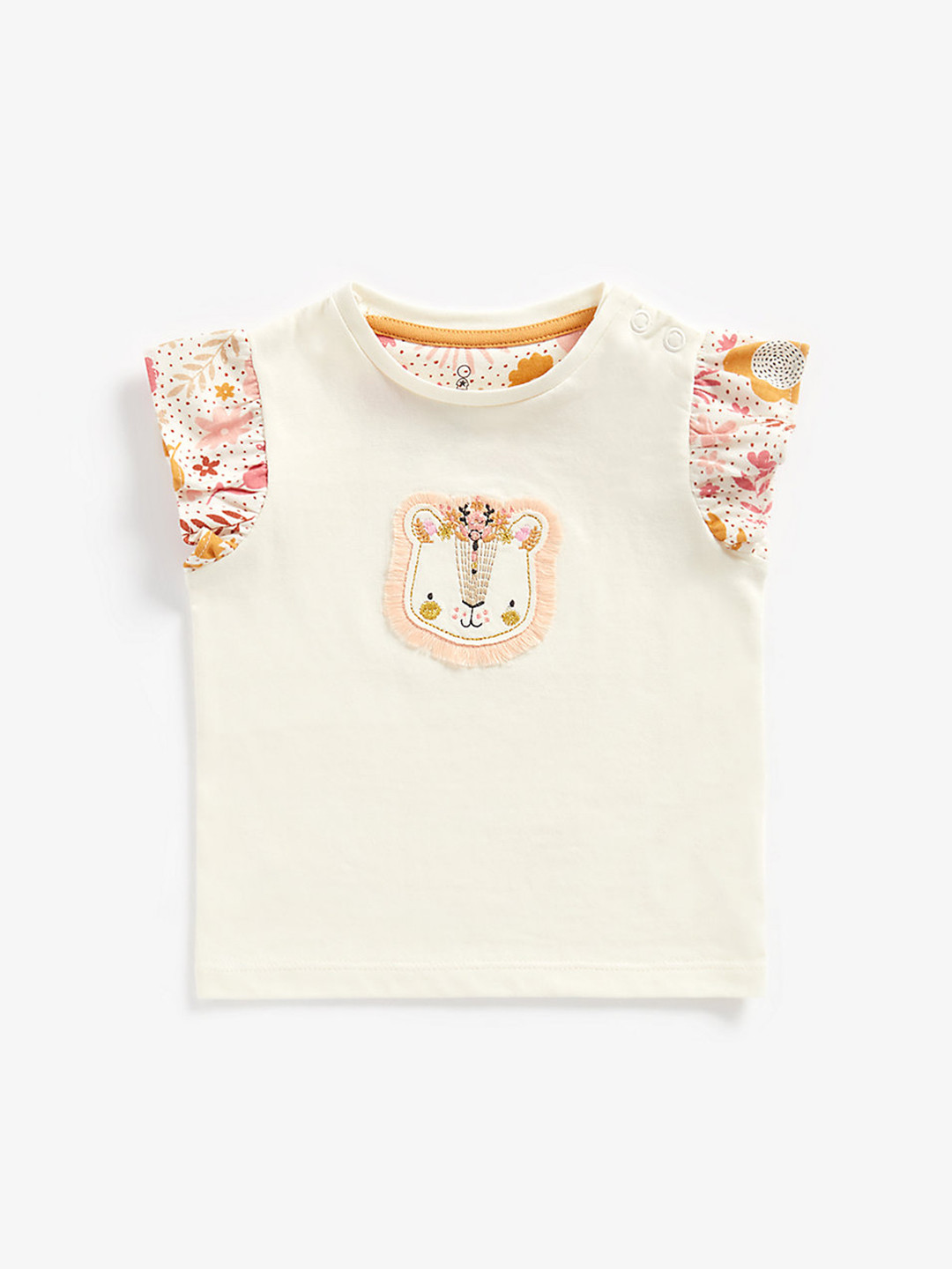 mothercare Girls Cream-Coloured Applique Pure Cotton T-shirt