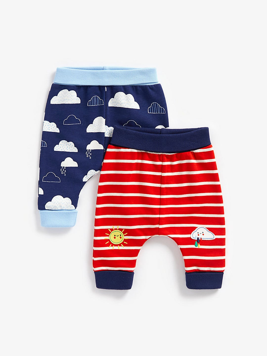 mothercare Boys Blue & Red Pack of 2 Pure Cotton Cloud Design Joggers