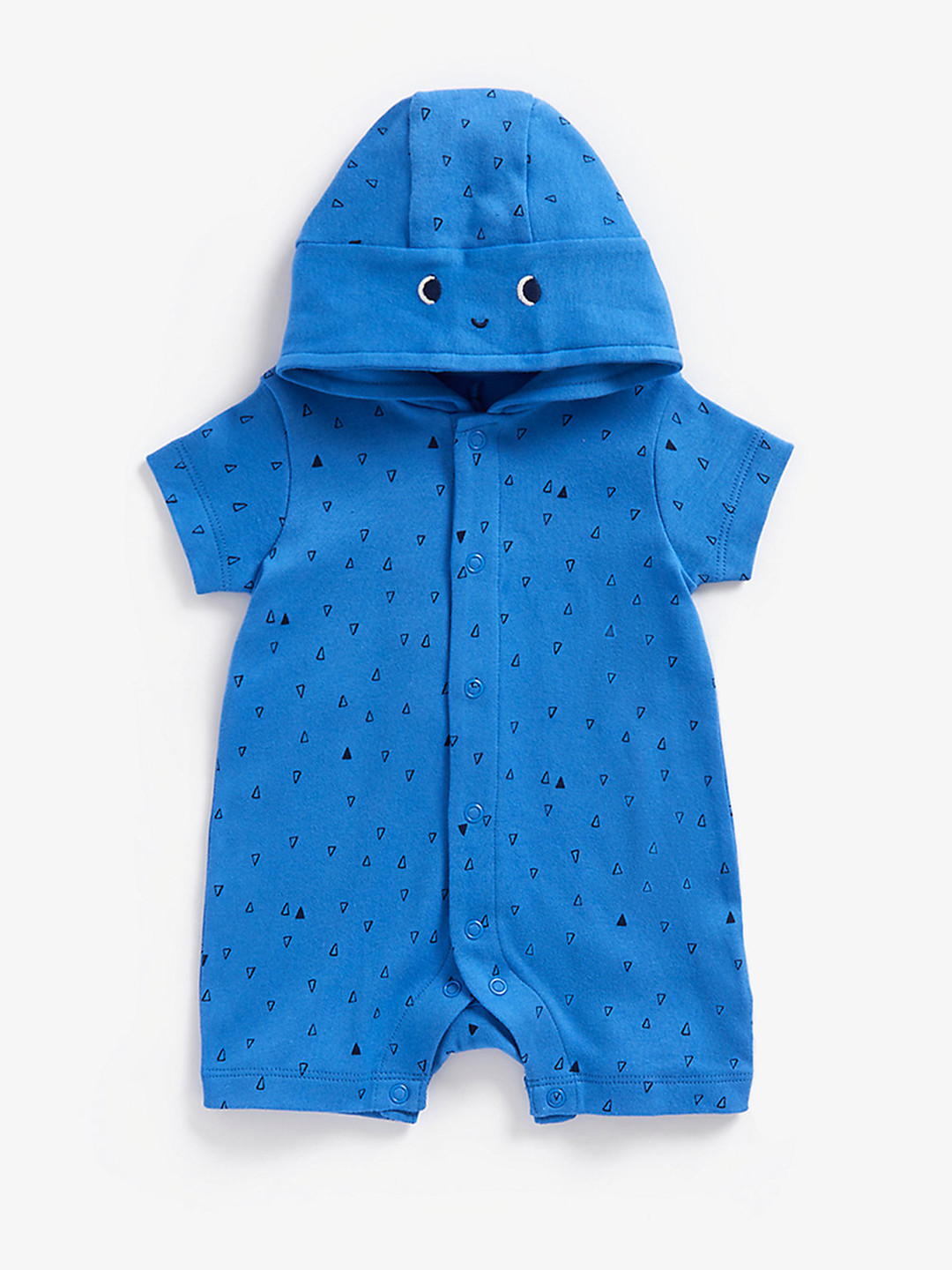 mothercare Infant Boys Geometric Printed Pure Cotton 3-D Hooded Rompers with Applique