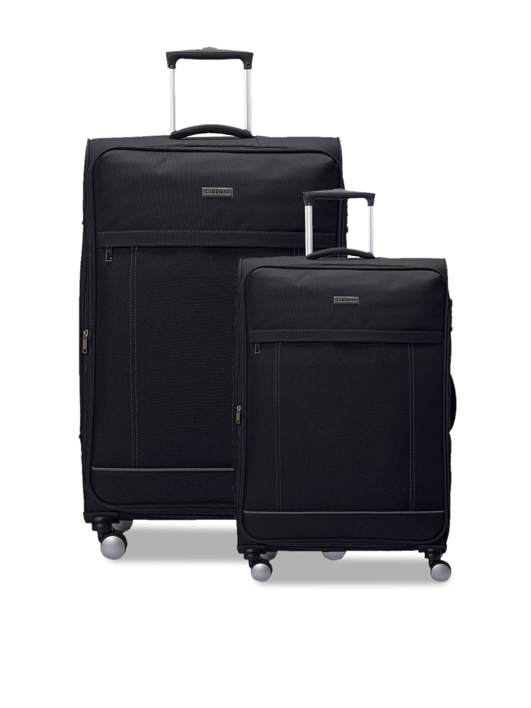 CARRIALL Set Of 2 Black Solid Soft-Sided Medium & Small Trolley Suitcases-24 inch &20 inch